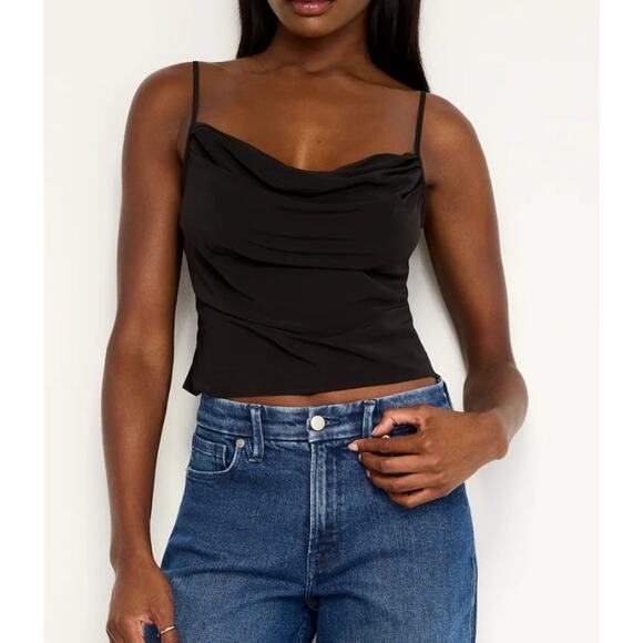 NWT Good American CHIFFON COWL CAMISOLE | BLACK size-S - Picture 1 of 7